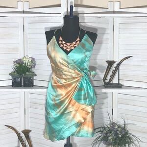 Angel Biba Tie Dye Wrap Mini Dress Satin Bow Small